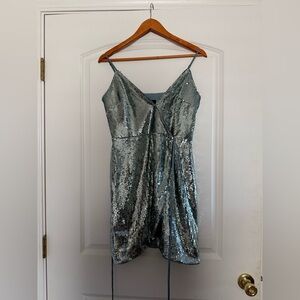 Aidan Mattox Blue Sequin Wrap Mini Dress